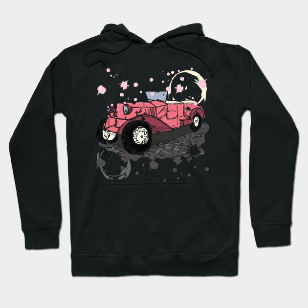 Pink vintage car watercolor sketch Hoodie by linespace-001